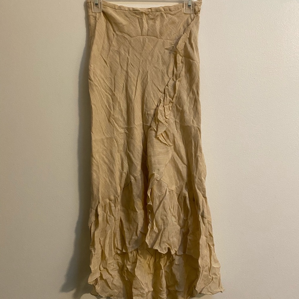 Vintage Zara Linen Ruffle Midi Tulip Peasant Skirt